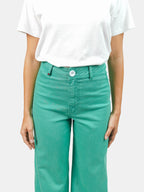 Jean évasé taille haute vert FAUVE femme, GREEN, taille XS, porté par Marie (1m71) – photo 5