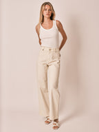 Jean évasé Greige FAUVE femme, GREIGE, taille XS, porté par Zoé (1m76) (F.A.M. JEANS) – photo 1