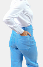 Jean évasé bleu royal FAUVE femme, ROYAL BLUE, taille XS, porté par Marie (1m71) – photo 5