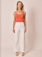 Jean évasé blanc FAUVE femme, WHITE, taille XS, porté par Jessica (1m75) – photo 2