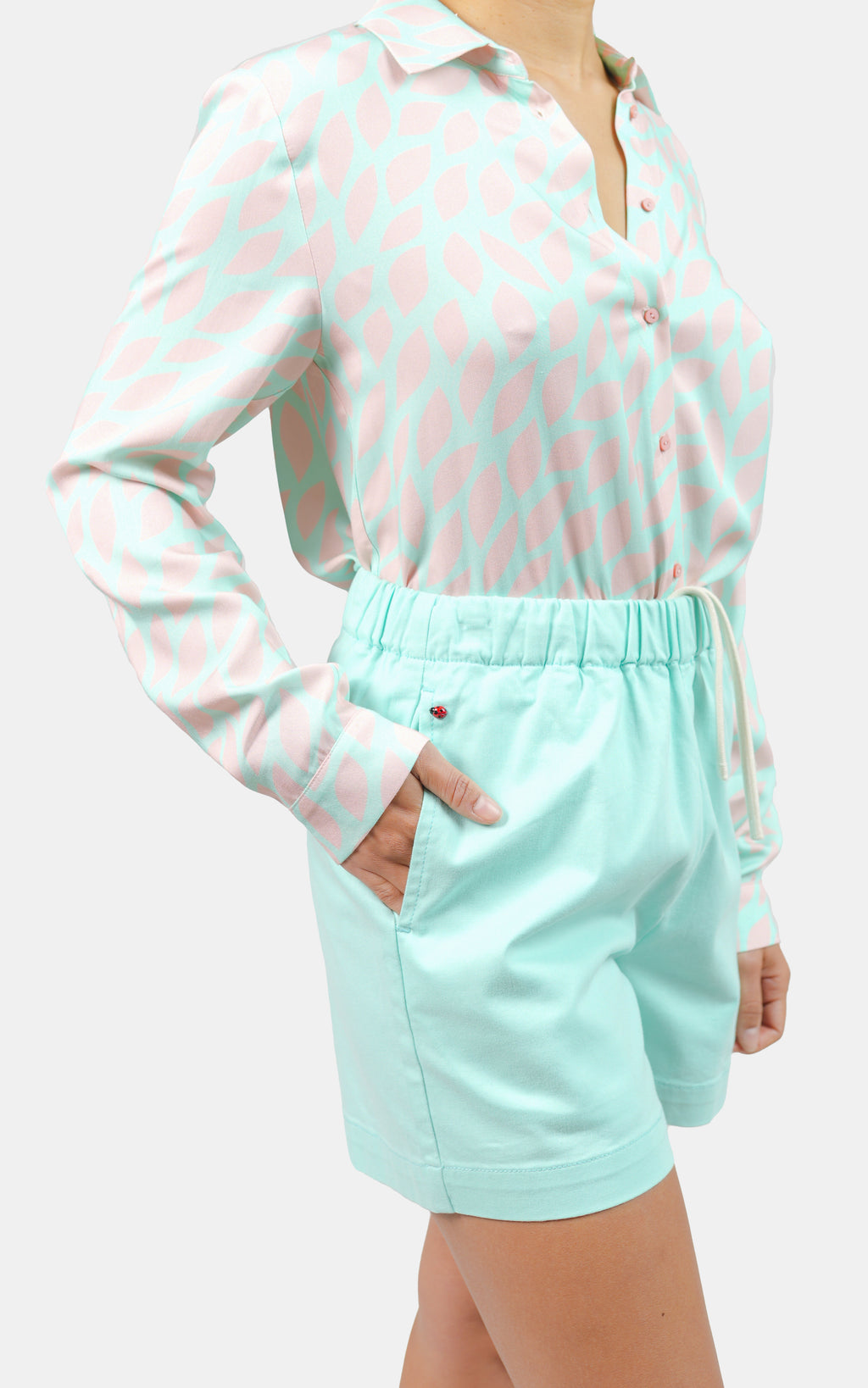 Short ample court ABBY menthe femme, MINT, taille XS, porté par Marie (1m71) – photo 5