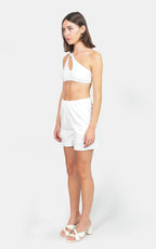 Short court en coton ABBY blanc femme, WHITE, taille XS, porté par Claire (1m76) – photo 4