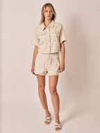Chemise beige VILMA 100% coton femme, BEIGE, taille XS, porté par Zoé (1m76) (FAM PARIS) – photo 1