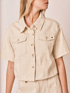 Chemise beige VILMA 100% coton femme, BEIGE, taille XS, porté par Zoé (1m76) – photo 5