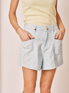 Short ample bleu clair AYEL en coton femme, BABY BLUE, taille XS, porté par Jessica (1m75) – photo 5