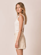 Short ample AYEL en coton femme, BEIGE, taille XS, porté par Zoé (1m76) – photo 3