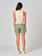 Short court taille haute vert AXELLE femme, GREEN, taille XS, porté par Valentine (1m70) – photo 4