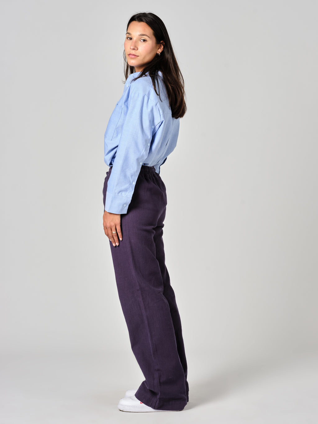 Pantalon évasé navy FRANCINE femme, NAVY, taille XS, porté par Valentine (1m70) – photo 3