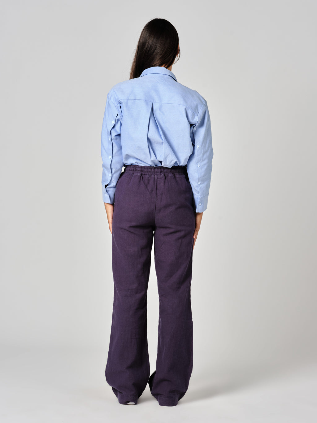 Pantalon évasé navy FRANCINE femme, NAVY, taille XS, porté par Valentine (1m70) – photo 4