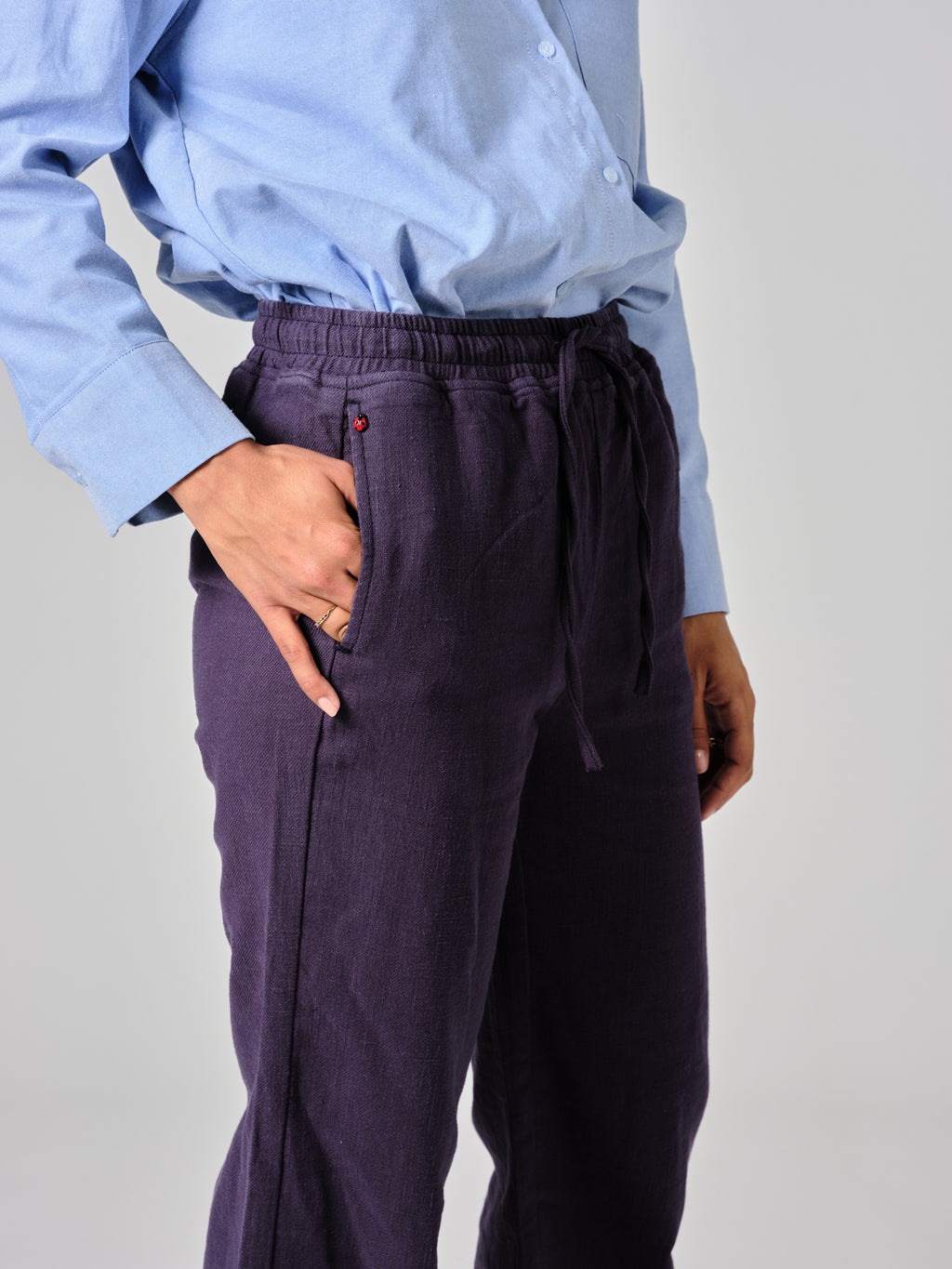 Pantalon évasé navy FRANCINE femme, NAVY, taille XS, porté par Valentine (1m70) – photo 5