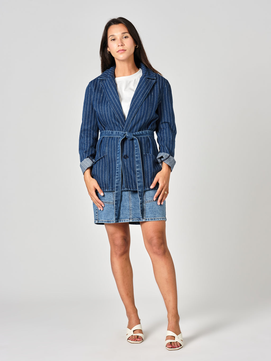 Veste en jean INES STRIPE femme, STRIPE, taille XS, porté par Valentine (1m70) (F.A.M. JEANS) – photo 1