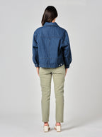 Veste oversize en jean VICKY STRIPE femme, STRIPE, taille XS, porté par Valentine (1m70) – photo 4