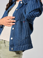 Veste oversize en jean VICKY STRIPE femme, STRIPE, taille XS, porté par Valentine (1m70) – photo 5