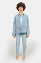 Veste légère bleu en jean VIVIAN femme, LIGHT BLUE, taille XS, porté par Marie (1m71) – photo 3