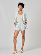 Veste en jean bleu INES STRIPE femme, BLUE, taille XS, porté par Shazney (1m75) (F.A.M. JEANS) – photo 1