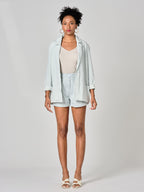 Veste en jean bleu INES STRIPE femme, BLUE, taille XS, porté par Shazney (1m75) – photo 2