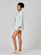 Veste en jean bleu INES STRIPE femme, BLUE, taille XS, porté par Shazney (1m75) – photo 3