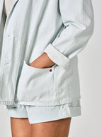 Veste en jean bleu INES STRIPE femme, BLUE, taille XS, porté par Shazney (1m75) – photo 5