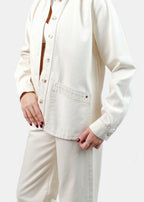 Veste légère écru en jean VIVIAN femme, GREIGE, taille XS, porté par Claire (1m76) (F.A.M. JEANS) – photo 1