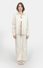 Veste légère écru en jean VIVIAN femme, GREIGE, taille XS, porté par Claire (1m76) – photo 3