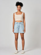 Short en jean ANON EMBRO femme, BLUE, taille XS, porté par Shazney (1m75) – photo 2