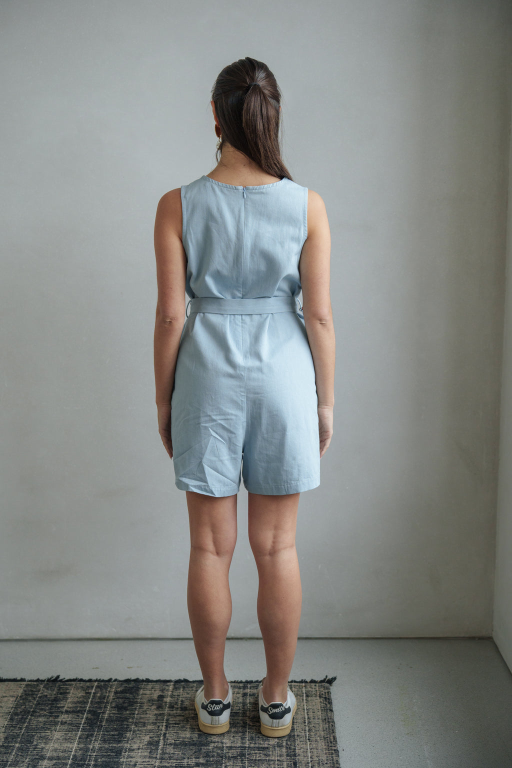 Combinaison short bleu DIANE femme, LIGHT BLUE, taille XS, porté par Mathilde (1m72) – photo 2