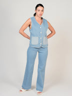 Jean évasé bicolore bleu FAUVE femme, BLUE, taille XS, porté par Mélissa (1m70) (FAM PARIS) – photo 1