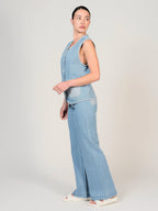 Jean évasé bicolore bleu FAUVE femme, BLUE, taille XS, porté par Mélissa (1m70) – photo 3