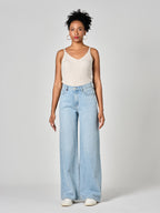 Jean large taille haute FLORA femme, BLUE, taille XS, porté par Shazney (1m75) – photo 2