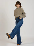 Jean évasé taille haute FAUVE femme, STONE, taille XS, porté par Sarah (1m72) (FAM PARIS) – photo 1