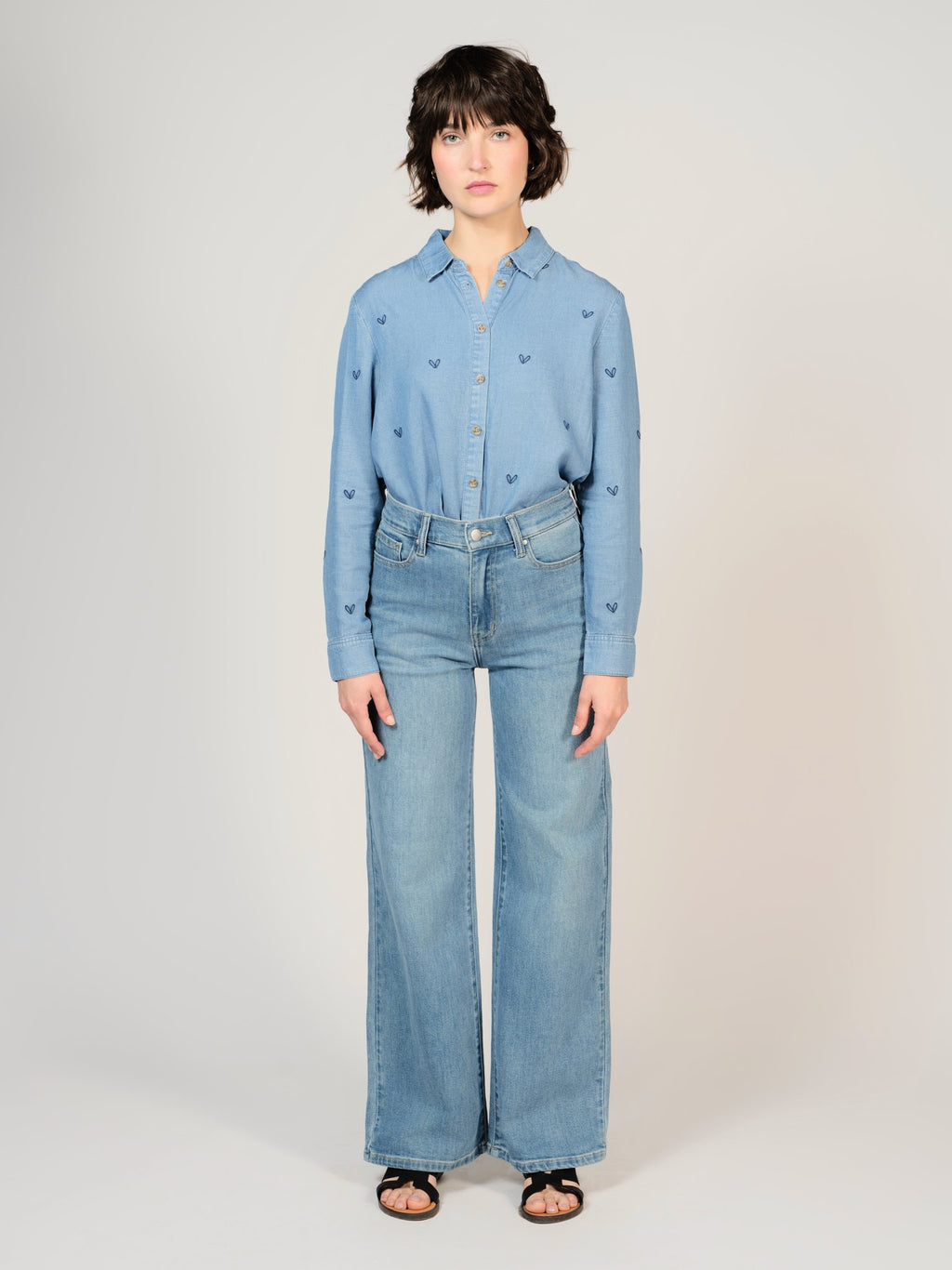 Jean large long bleu FLORA femme, BLUE, taille XS, porté par Sarah (1m72) – photo 4