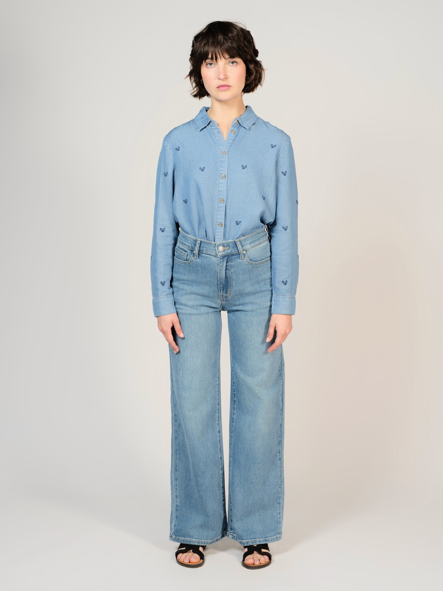 Jean large long bleu FLORA femme, BLUE, taille XS, porté par Sarah (1m72) – photo 4