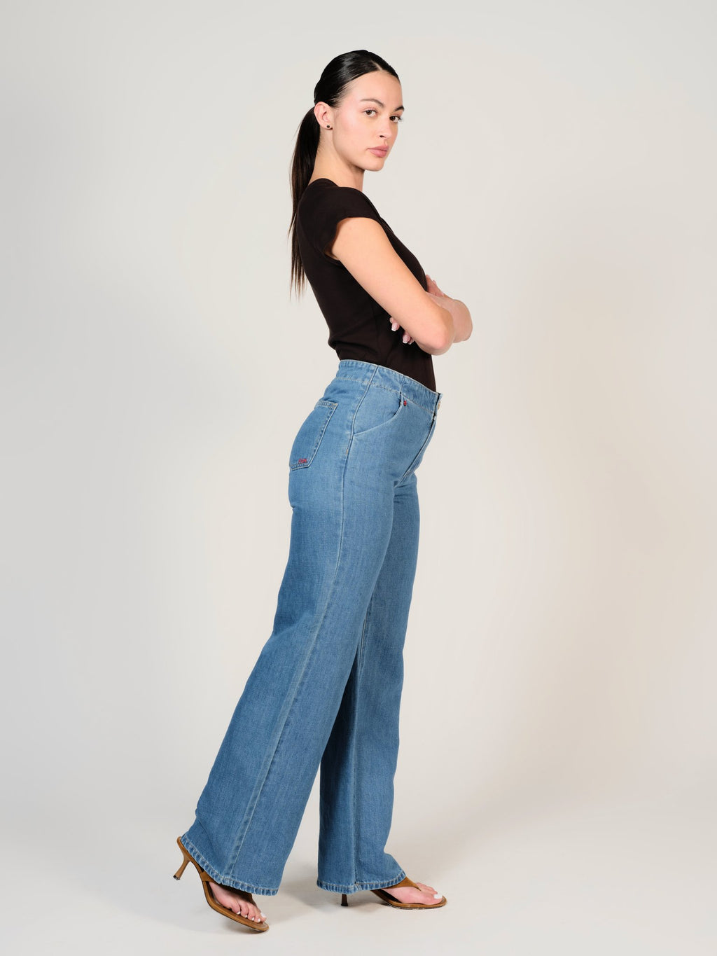 Jean évasé bleu FILIN femme, BLUE, taille XS, porté par Mélissa (1m70) – photo 3