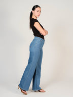 Jean évasé bleu FILIN femme, BLUE, taille XS, porté par Mélissa (1m70) – photo 3
