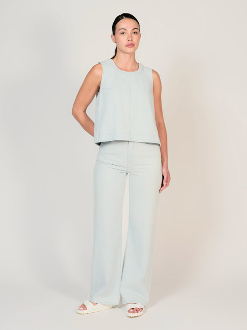 Jean évasé bleu FOREST STRIPE femme, STRIPE BLUE, taille XS, porté par Mélissa (1m70) (FAM PARIS) – photo 1