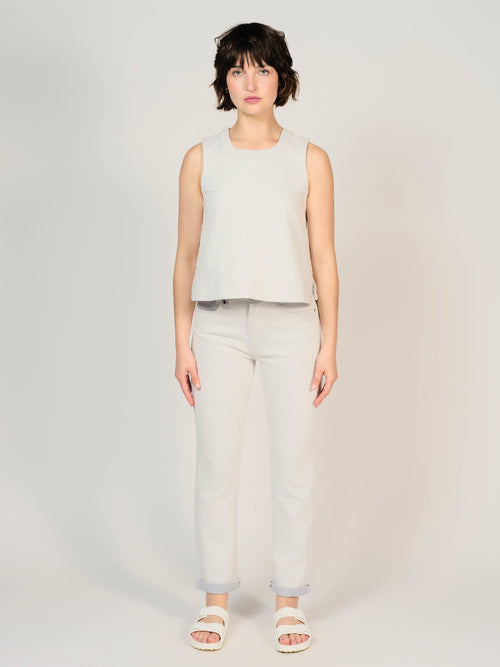 Jean mom blanc PATRICIA MFN femme, WHITE/BLUE, taille 25, porté par Sarah (1m72) – photo 2