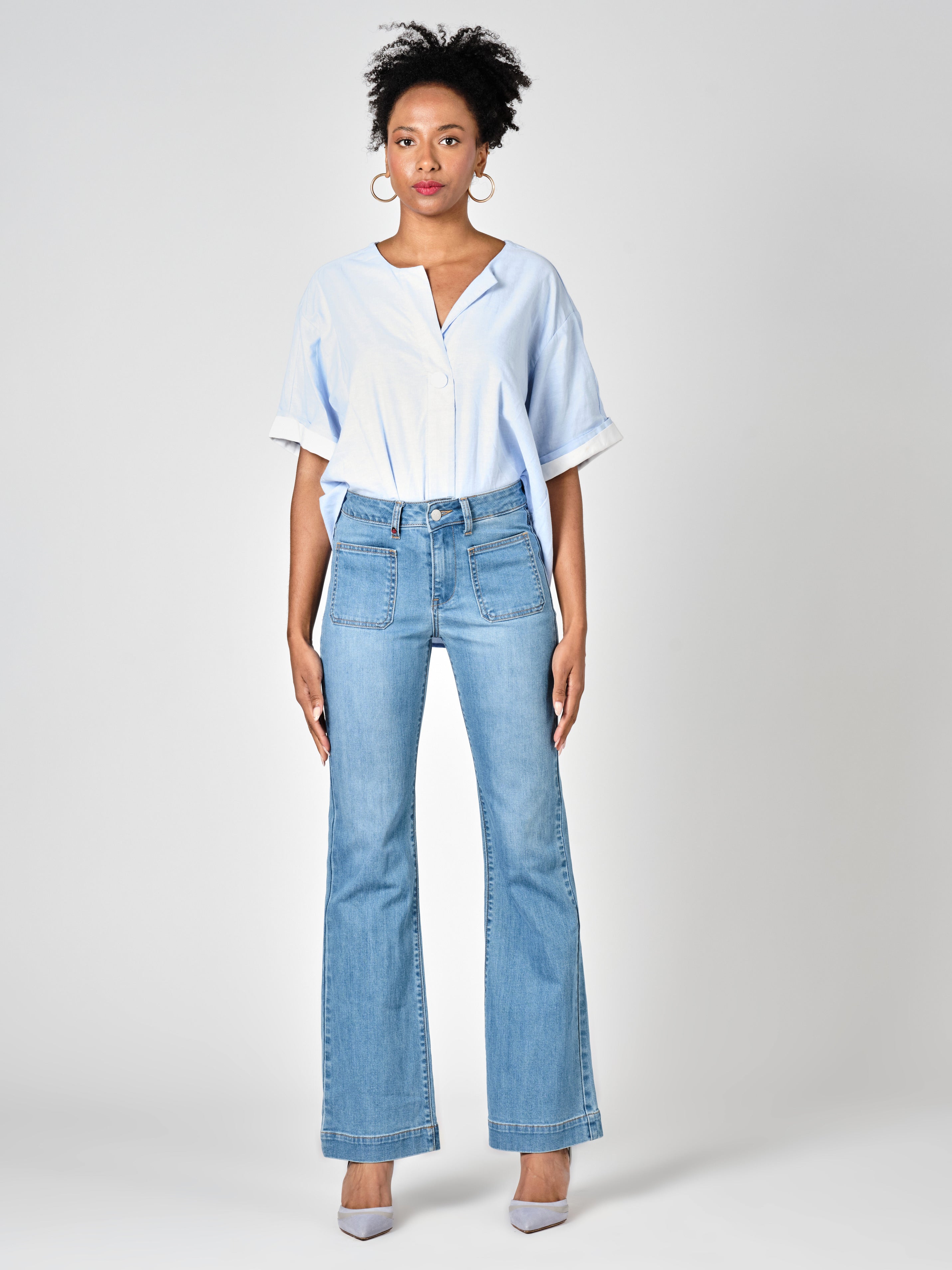 Jean bootcut bleu BELLA femme, BLUE, taille 25, porté par Shazney (1m75) – photo 2