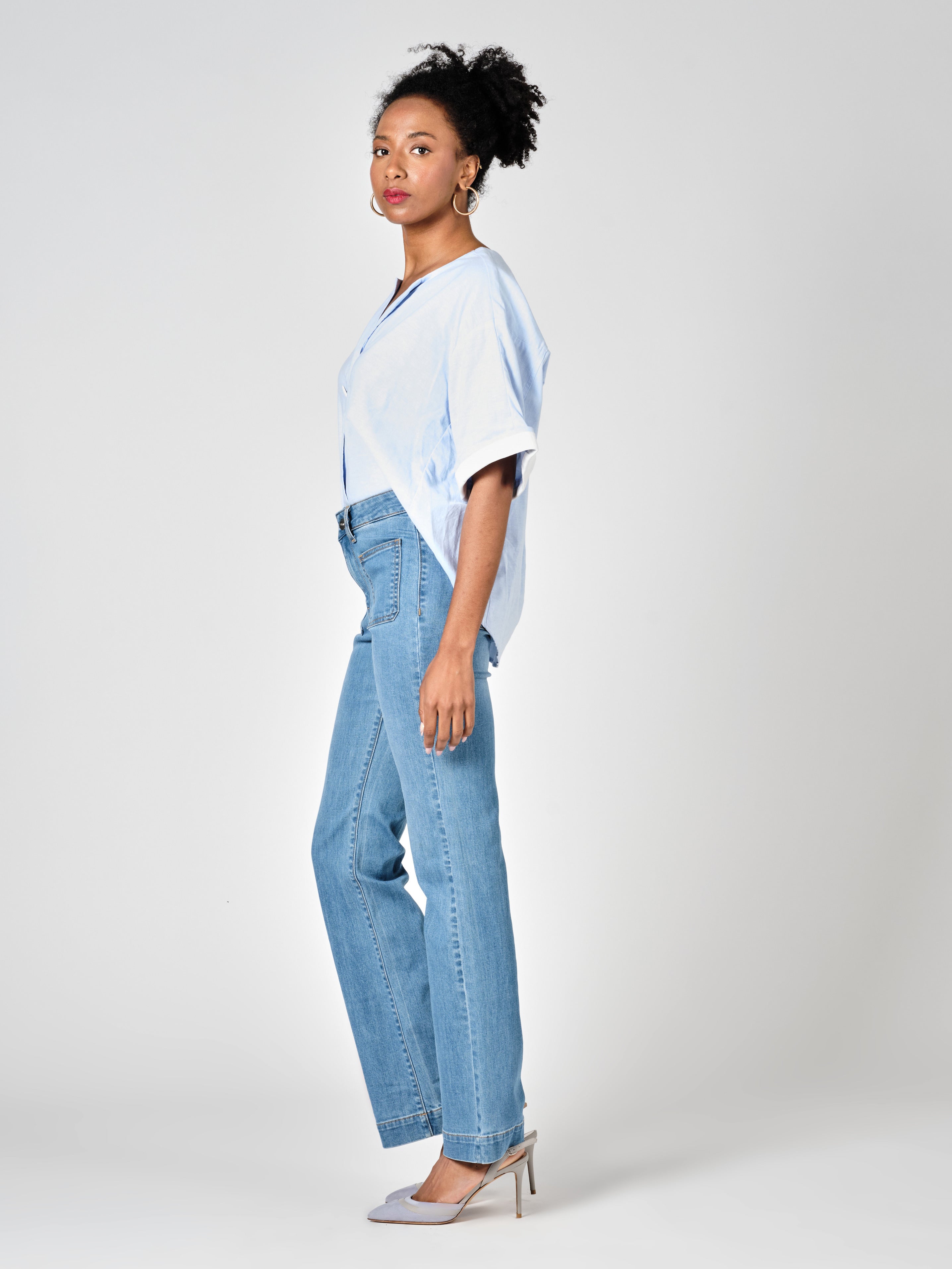 Jean bootcut bleu BELLA femme, BLUE, taille 25, porté par Shazney (1m75) – photo 3