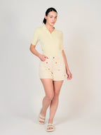 Short écru ASHLEY EMBRO femme, GREIGE, taille XS, porté par Mélissa (1m70) (FAM PARIS) – photo 1