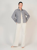 Chemise en jean à rayure bleue marine SALOME femme, STRIPE NAVY, taille XS, porté par Mélissa (1m70) (F.A.M. JEANS) – photo 1