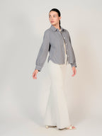 Chemise en jean à rayure bleue marine SALOME femme, STRIPE NAVY, taille XS, porté par Mélissa (1m70) – photo 3