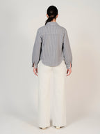 Chemise en jean à rayure bleue marine SALOME femme, STRIPE NAVY, taille XS, porté par Mélissa (1m70) – photo 5