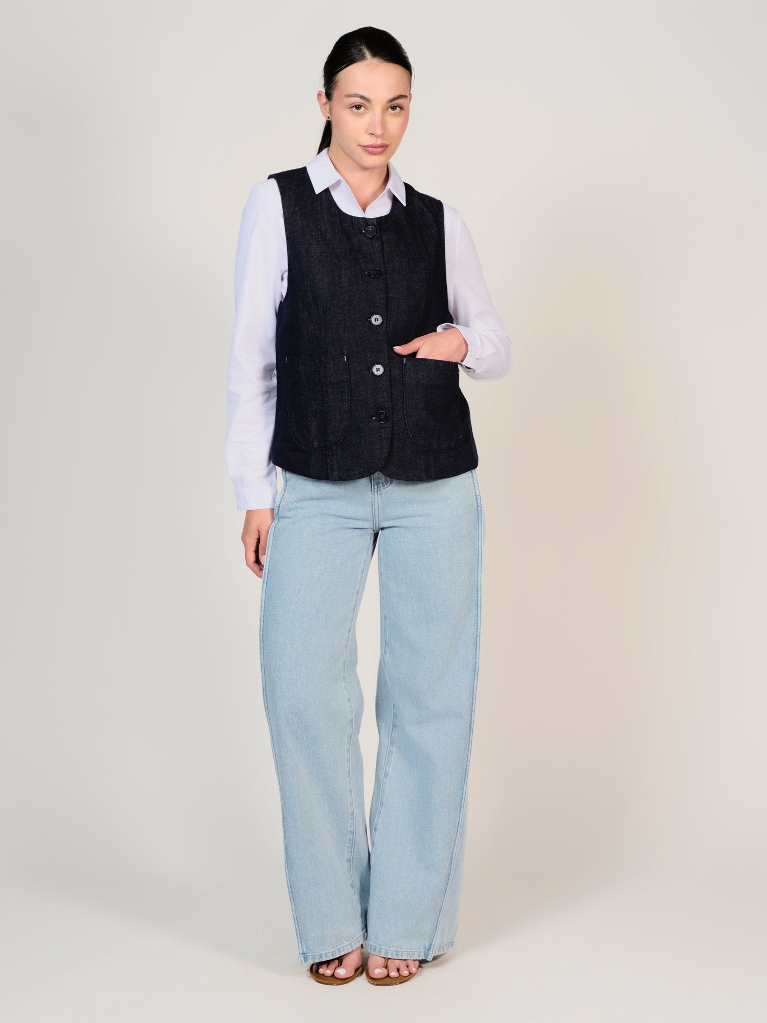 Haut indigo IREN femme, INDIGO, taille XS, porté par Mélissa (1m70) (F.A.M. JEANS) – photo 1