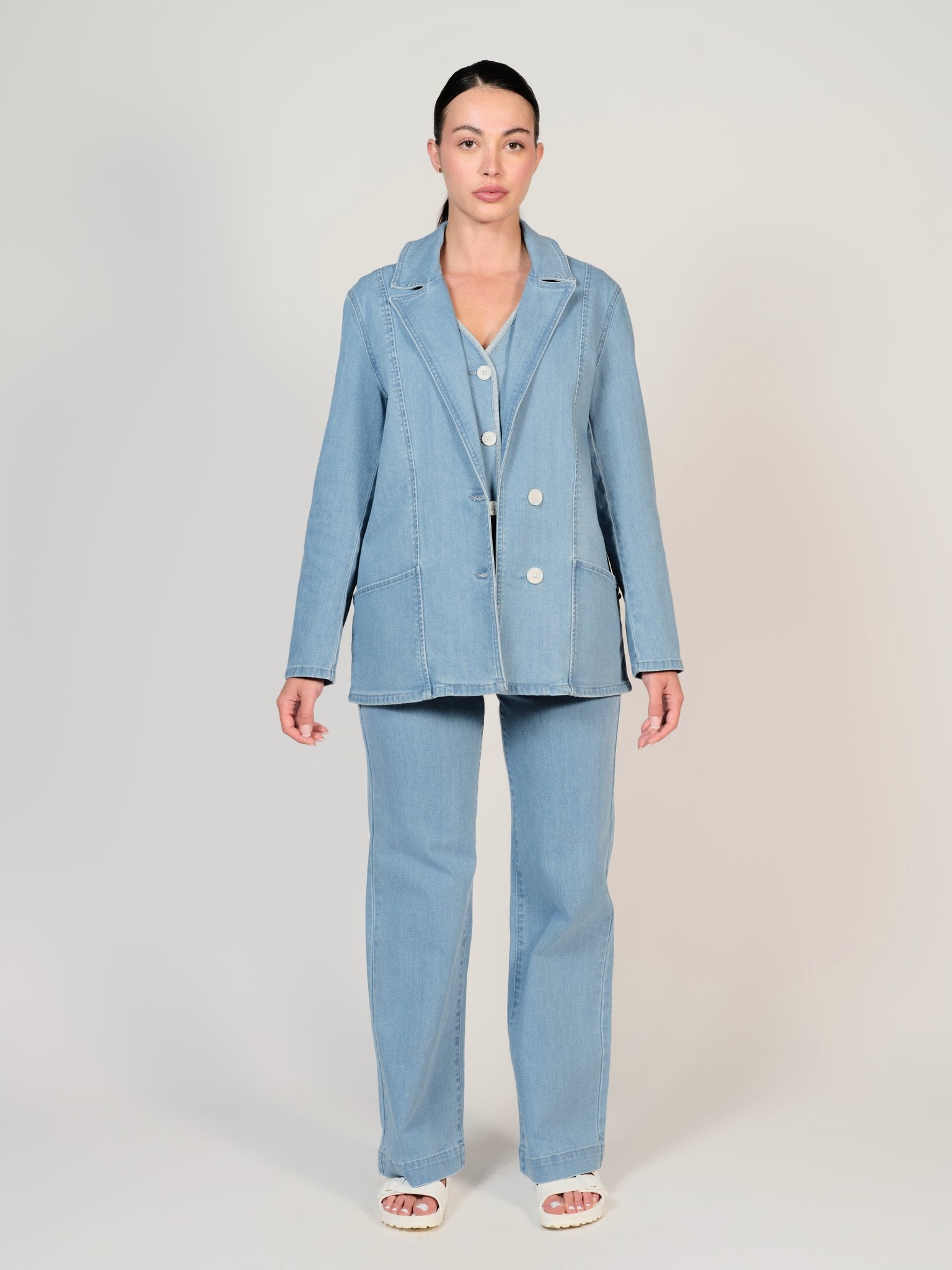 Veste en jean bleu INES femme, BLUE, taille XS, porté par Mélissa (1m70) – photo 2