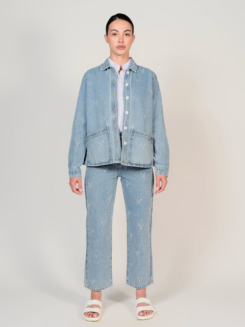 Veste en jean bleu VIVIAN femme, BLUE, taille XS, porté par Mélissa (1m70) – photo 4