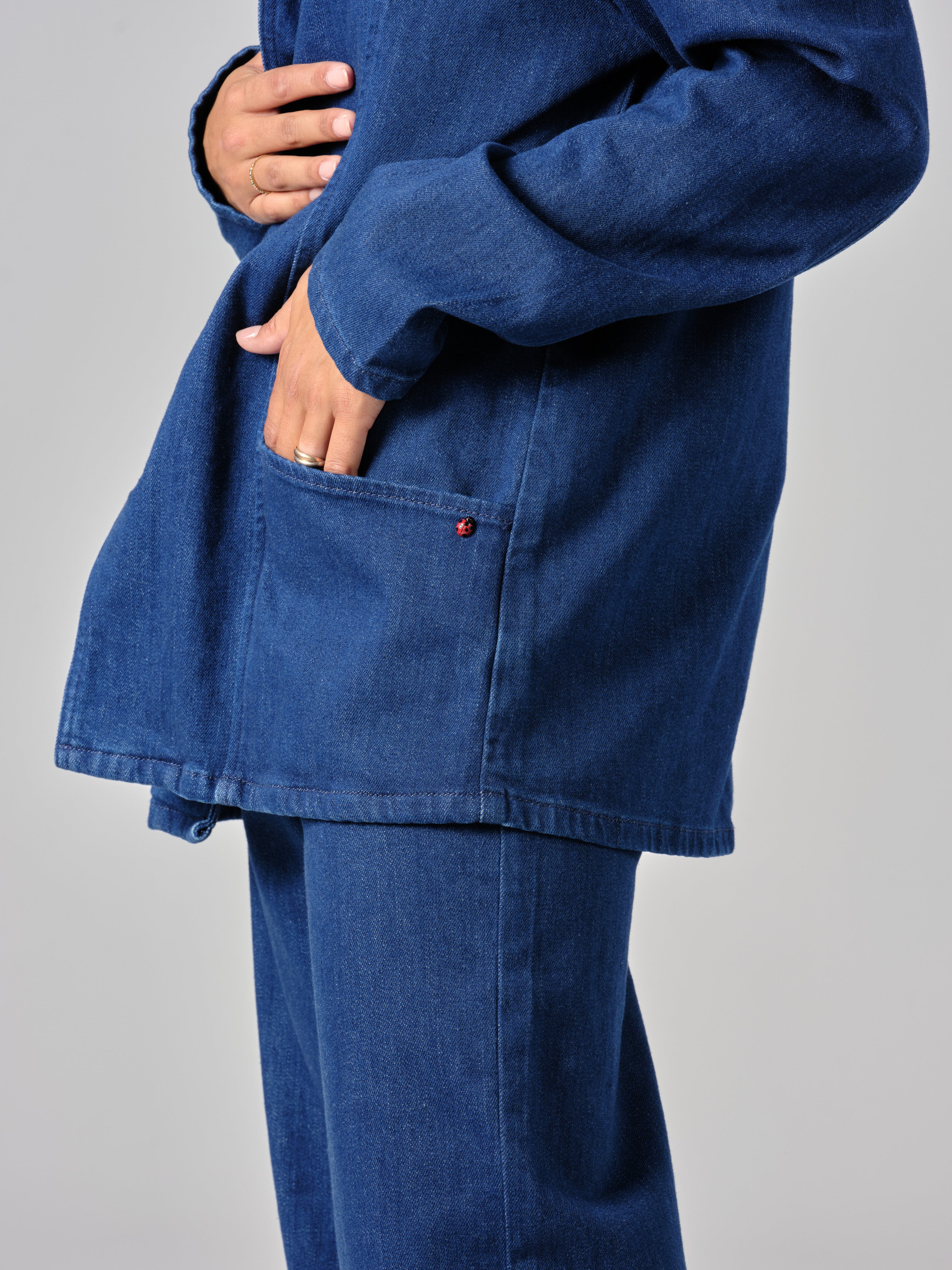 Veste en jean navy INES femme, NAVY, taille XS, porté par Valentine (1m70) – photo 4