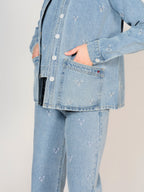 Veste en jean bleu VIVIAN EMBRO HEART femme, BLUE, taille XS, porté par Sarah (1m72) (F.A.M. JEANS) – photo 1