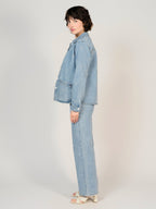 Veste en jean bleu VIVIAN EMBRO HEART femme, BLUE, taille XS, porté par Sarah (1m72) – photo 3