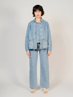 Veste en jean bleu VIVIAN EMBRO HEART femme, BLUE, taille XS, porté par Sarah (1m72) – photo 4