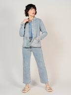 Veste en jean bleu VIVIAN POIS femme, LIGHT BLUE, taille XS, porté par Sarah (1m72) (F.A.M. JEANS) – photo 1